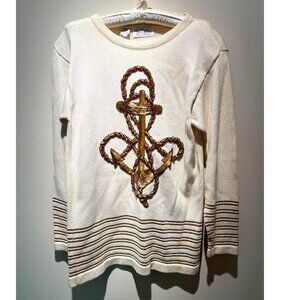 Vintage Bob Mackie Collection Anchor Design Beaded Sequins Sweater Sz S, Used